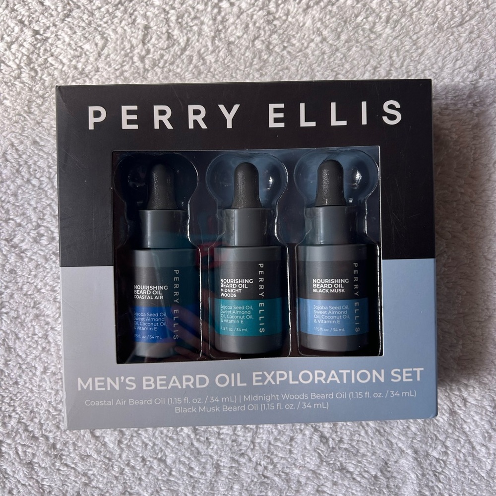 Perry Ellis Men's Beard Oil Set - 3x1.15oz Bottles men’s gift set